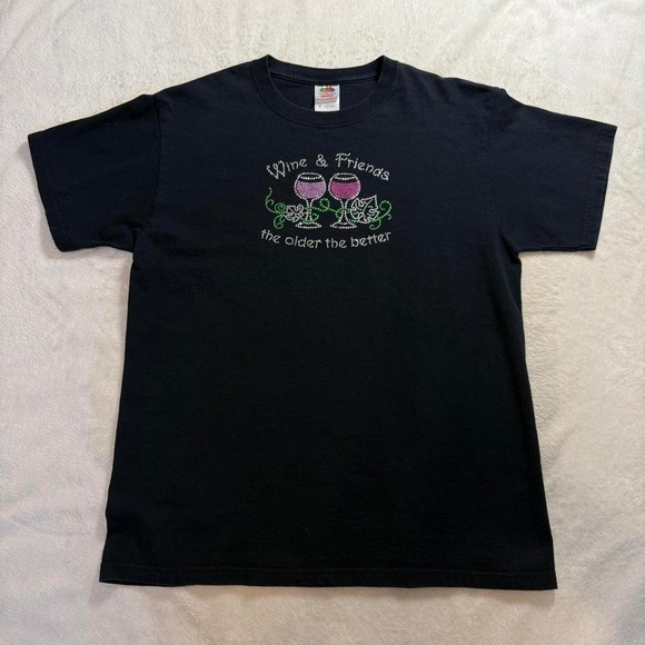 Fruit of the Loom Tops - wine and friends t-shirt